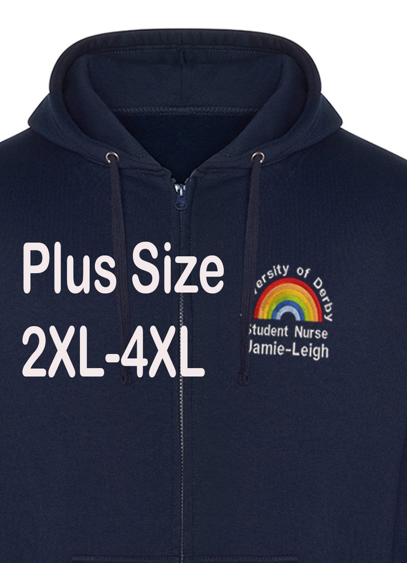 Plus Size NHS Rainbow Zipped Hoodie – Personalized Embroidery, 2XL-4XL image 1