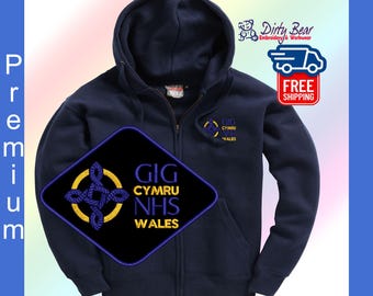 Welsh NHS Full zipped hoodie-logo only -6 Colour options - Premium Heavyweight hoodie 310gsm-For Welsh NHS staff
