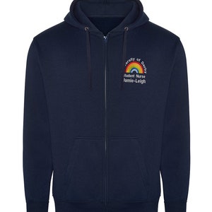 Plus Size NHS Rainbow Zipped Hoodie – Personalized Embroidery, 2XL-4XL Navy