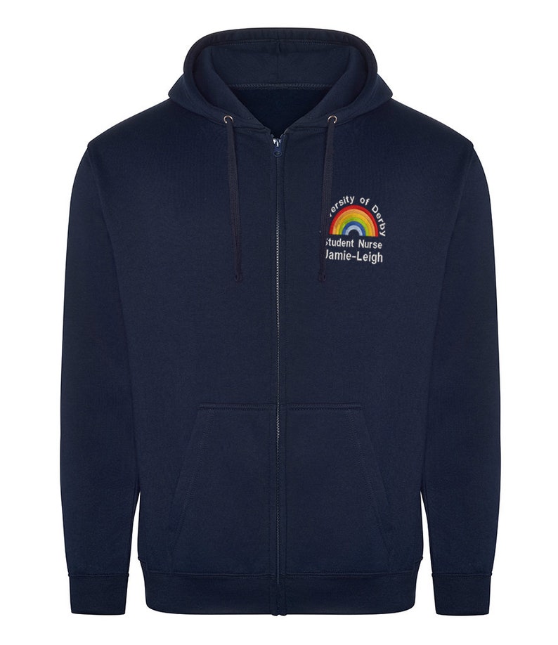 Plus Size NHS Rainbow Zipped Hoodie – Personalized Embroidery, 2XL-4XL Navy