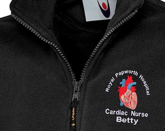 NHS Medical Fleeced Jacket, Premium Fleece Jacket with Heart design for NHS Cardiac personnel, Personalised, NHS Rainbow Fleeced Jacket