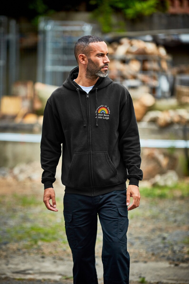 Plus Size NHS Rainbow Zipped Hoodie – Personalized Embroidery, 2XL-4XL image 8