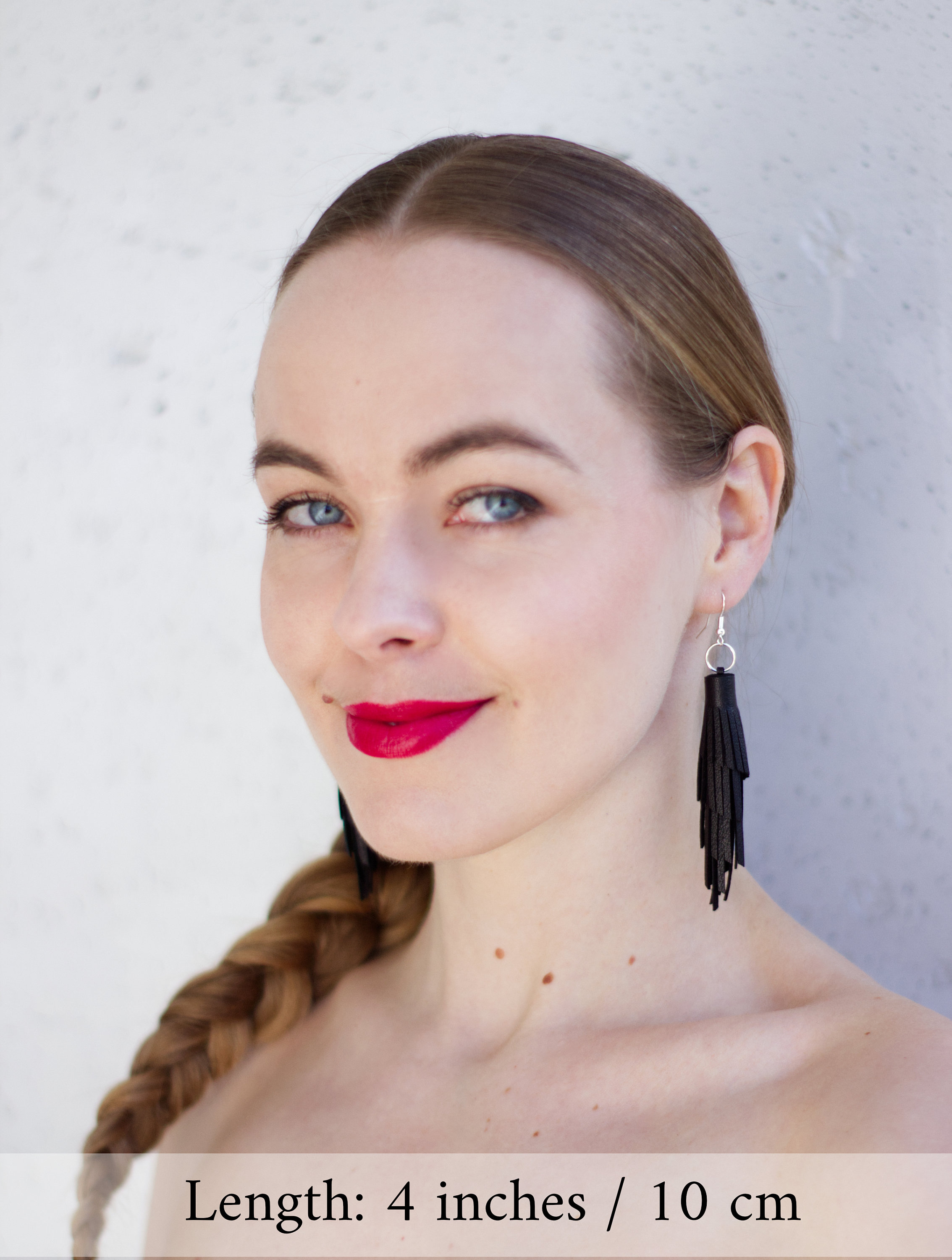 Black Leather Earrings in Boho Style, Leather Tassel Earrings, Black ...