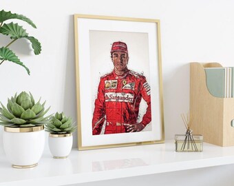 Fernando Alonso THICK CARDSTOCK Wall Print | Art | Gift | Home Decor | Kitchen House | Watercolour London | Formula Driving