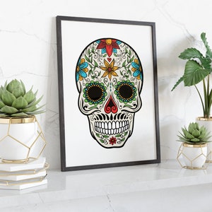 Day of The Dead Sugar Skull Wall Print THICK CARDSTOCK Art Gift Home Decor Kitchen House Watercolour Horror Design image 1