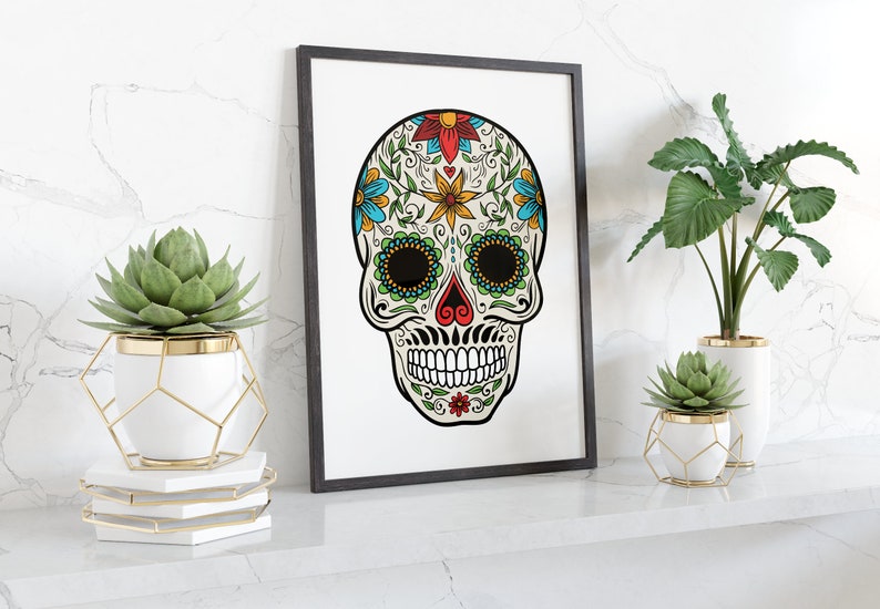 Day of The Dead Sugar Skull Wall Print THICK CARDSTOCK Art Gift Home Decor Kitchen House Watercolour Horror Design image 1