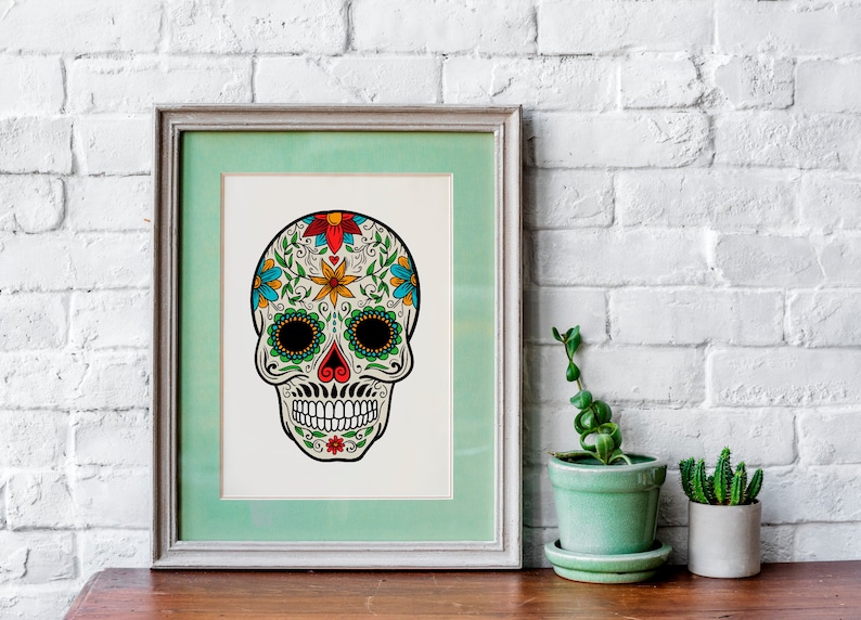 Day of The Dead Sugar Skull Wall Print THICK CARDSTOCK Art Gift Home Decor Kitchen House Watercolour Horror Design image 2