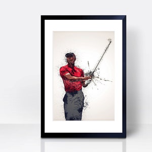 Tiger Woods THICK CARDSTOCK Wall Print | Art Gift | Home Decor | Kitchen House | Watercolour Golf Golfing | America American PGA Tiger