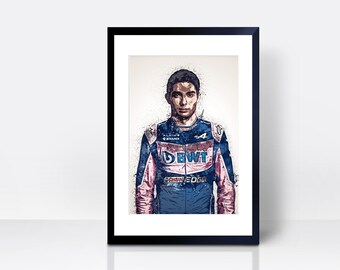 Esteban Ocon THICK CARDSTOCK Wall Print | Art | Gift | Home Decor | Kitchen House | Watercolour London | Riccardo Driving