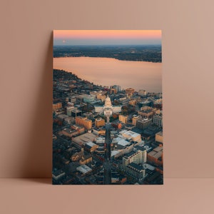 Madison, Wisconsin From Above During Sunset - Samuel Li Photography - Madison, WI Poster