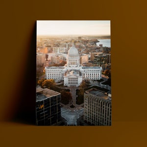 Downtown Madison Skyline and Wisconsin Capitol During Sunset in Madison, Wisconsin (VERTICAL) - Samuel Li Photography - Madison, WI Poster