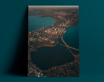 Madison WI Photography Print, Lake Mendota & Monona Aerial View