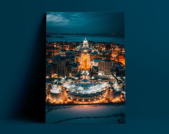 Madison, WI Winter Capitol Photo Print, Lake Monona View