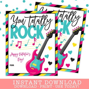 AFDRUKBARE Kid's klas Valentijnsdag kaarten | Je rockt gitaar digitale Valentijnsdag | Vrienden Lerarenschool | Directe download