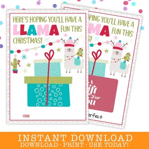AFDRUKBARE Llama Fun Wishes afdrukbare kerstcadeaukaarthouder Box Tag | Familie Kinderen Schoolleraar Collega Buurman Vakantie