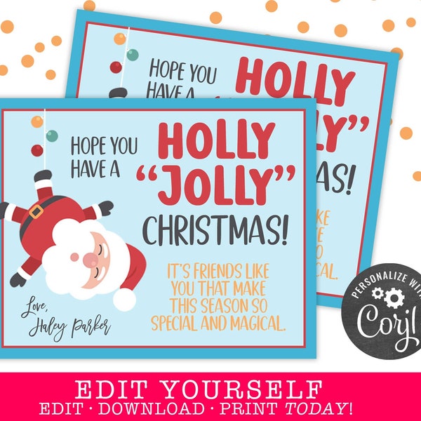 PRINTABLE Holly Jolly Christmas Editable Gift Tag | Family Friend Teacher School Staff Employee PTA PTO Holiday | Corjl Edit Yourself