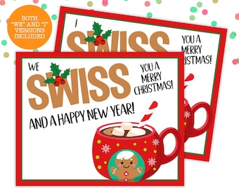 PRINTABLE We Swiss You a Merry Christmas Gift Tag | Hot Cocoa Tag | Hot Chocolate | Gift Exchange Friend Teacher School Staff Employee
