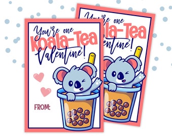 PRINTABLE Classroom Valentines Koala-Tea Valentine Gift Tag Card | Digital Valentines | Cute Koala | Friend PTA Teacher | Instant Download