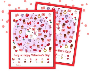PRINTABLE Kid's Classroom Valentines Cards | I Spy | Digital Valentines | Friends Teacher Classmates School | Instant Download