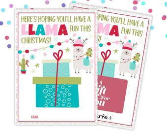 PRINTABLE Llama Fun Wishes Printable Christmas Gift Card Holder Box Tag | Family Kids School Teacher Co-Worker Neighbor Holiday