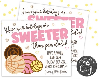 PRINTABLE Christmas Gift Tag Sweeter than Pan Dulce | Family Friend Kids Teacher Co-Worker Neighbor Babysitter | Corjl Edit Yourself