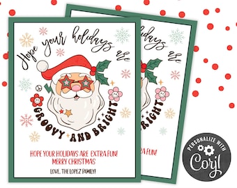 PRINTABLE Groovy and Bright Retro Santa Christmas Holiday Editable Gift Tag | Family Coworker Teacher School Staff  | Corjl Edit Yourself