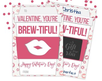 PRINTABLE Valentine You are Brew-tiful Coffee Gift Card Holder Box | Family Friend Teacher Co-Worker Neighbor Holiday | Instant Download