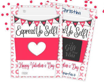 PRINTABLE EspressYo Self Valentine Coffee Gift Card Holder Box | Family Friend Teacher Co-Worker Neighbor Holiday | Instant Download