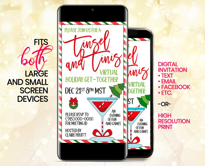 Tinsel & Tinis virtual Christmas Party Digital Invitation Etsy