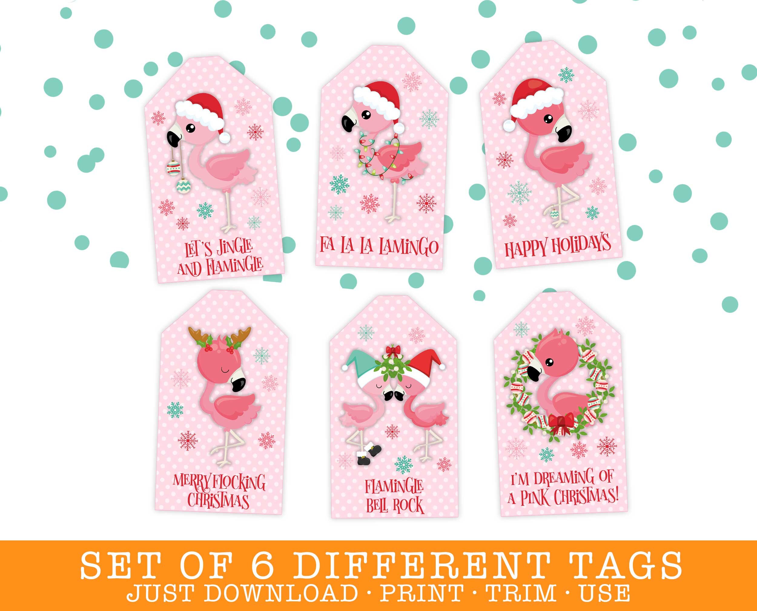 PRINTABLE Christmas Flamingos Gift Tags | Set of 6 | Instant Download ...