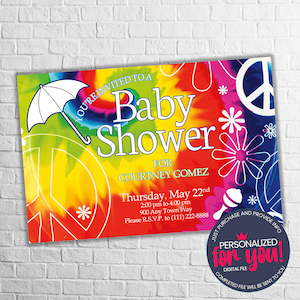 Hippie Groovy Tie-Dye Baby Shower Invitation