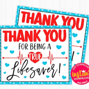 PRINTABLE  Thank You Appreciation Gift Tag for Nurse Doctor Medical Worker Lifesaver | Pandemic Quarantine DIY