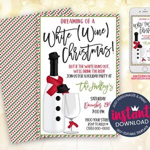 PRINTABLE Dreaming of White (Wine) Christmas Editable Party Invitation | Wine Lovers Holidays Snow Get Together | Corjl  Edit Yourself