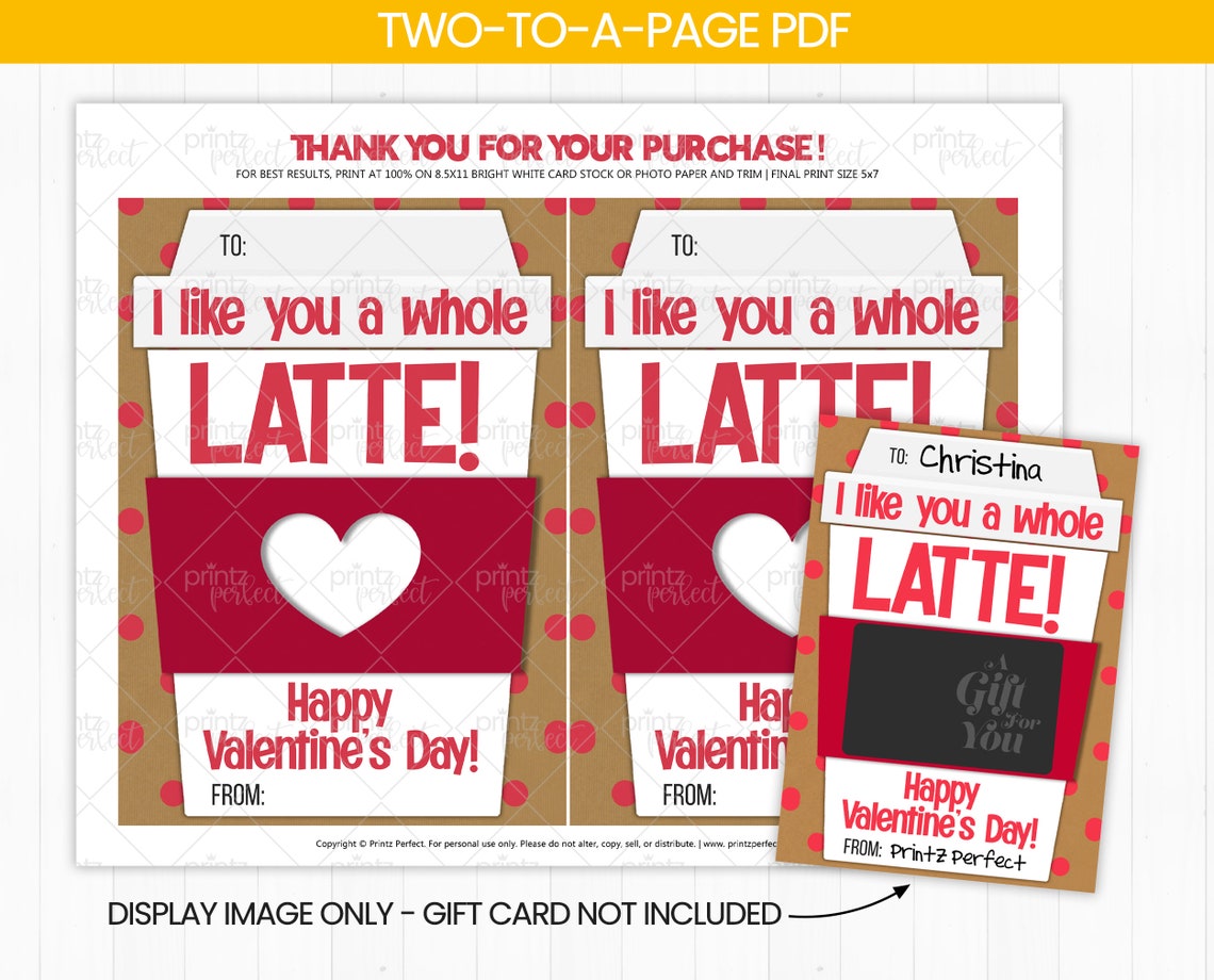 PRINTABLE Valentine I Like You A Latte Coffee Gift Card Holder Etsy