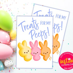 PRINTABLE Treats for My Peeps Easter Basket Gift Tag Card | Kids Family Friends PTA Teacher Co-Workers | Instant Download