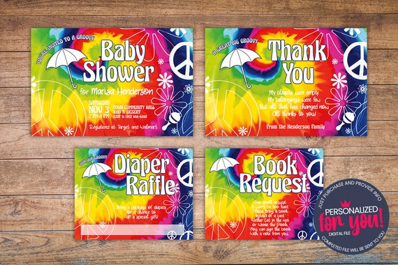 tie dye baby shower invitations