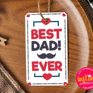 Cartão de Tag IMPRIMÍVEL do presente do dia dos pais | Etiqueta de presente para o pai | Tag de presente do bigode | Melhor pai de todos os tempos | Download instantâneo