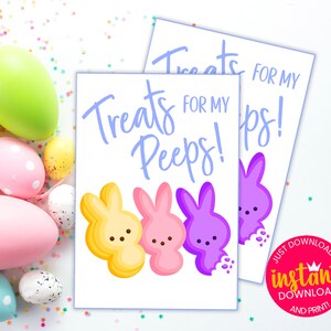 PRINTABLE Treats for My Peeps Easter Basket Gift Tag Card | Kids Family Friends PTA Teacher Co-Workers | Instant Download