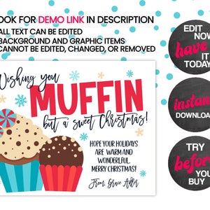 May include: A printable Christmas card featuring a cartoon illustration of two cupcakes with the text "Wishing you MUFFIN but a sweet Christmas!" and "Hope your holidays are warm and wonderful. Merry Christmas! From Grace Aller".