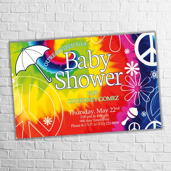 tie dye baby shower invitations
