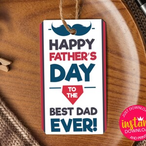 DRUCKBARE Vatertag Geschenkanhänger Karte | Geschenkanhänger für Papa | Schnurrbart und Krawatte Geschenkanhänger | Best Dad Ever | Sofort Download