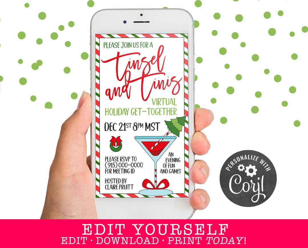Tinsel & Tinis virtual Christmas Party Digital Invitation Martini