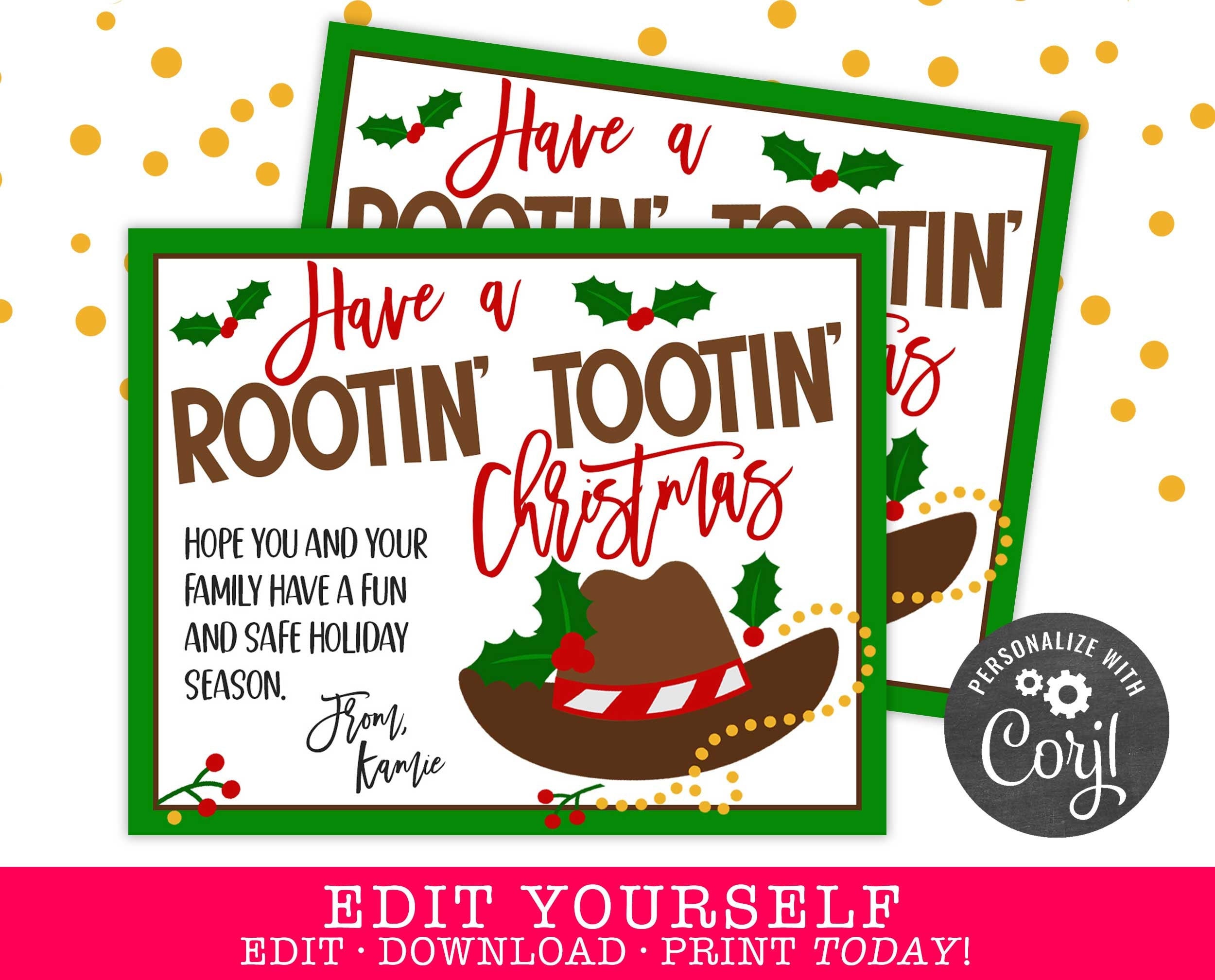 printable rootin' tootin' christmas editable gift tag root beer