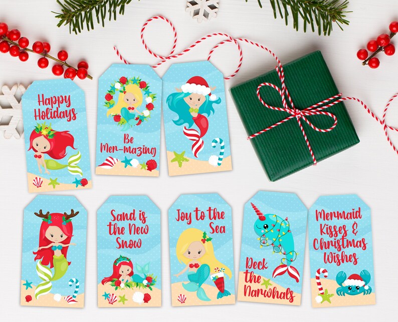 PRINTABLE Christmas Mermaids Gift Tags Set of 8 Instant - Etsy.de