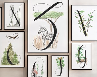 Custom Animal Alphabet Print: Watercolor Nursery Art (Digital Download)