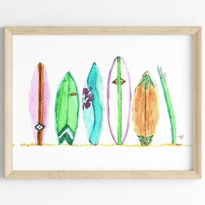 Surfboard Watercolor Print | Surfer | Wall Art Home Decor | Ocean Handmade Art | Personal Gift | Surfer Present | Beach House Decor | Summer