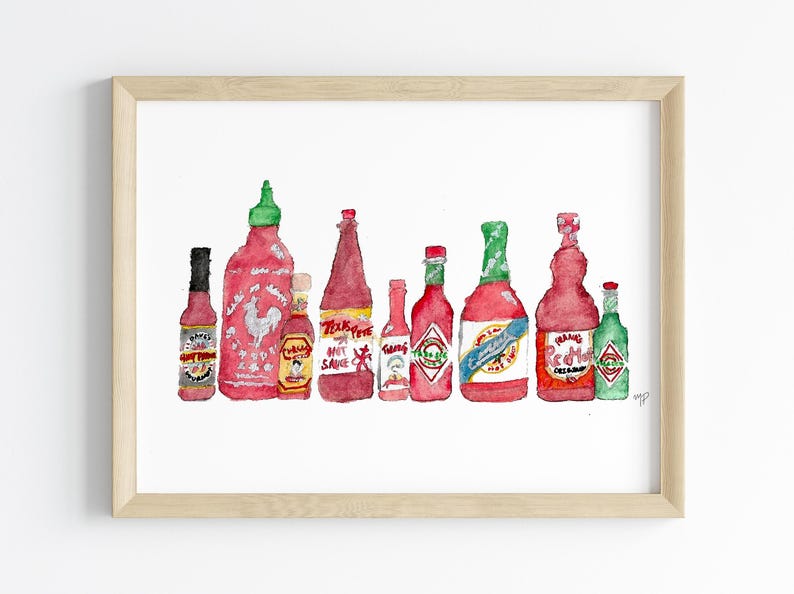 Hot Sauce Watercolor Print: Spicy Food Art (Digital Download) image 1
