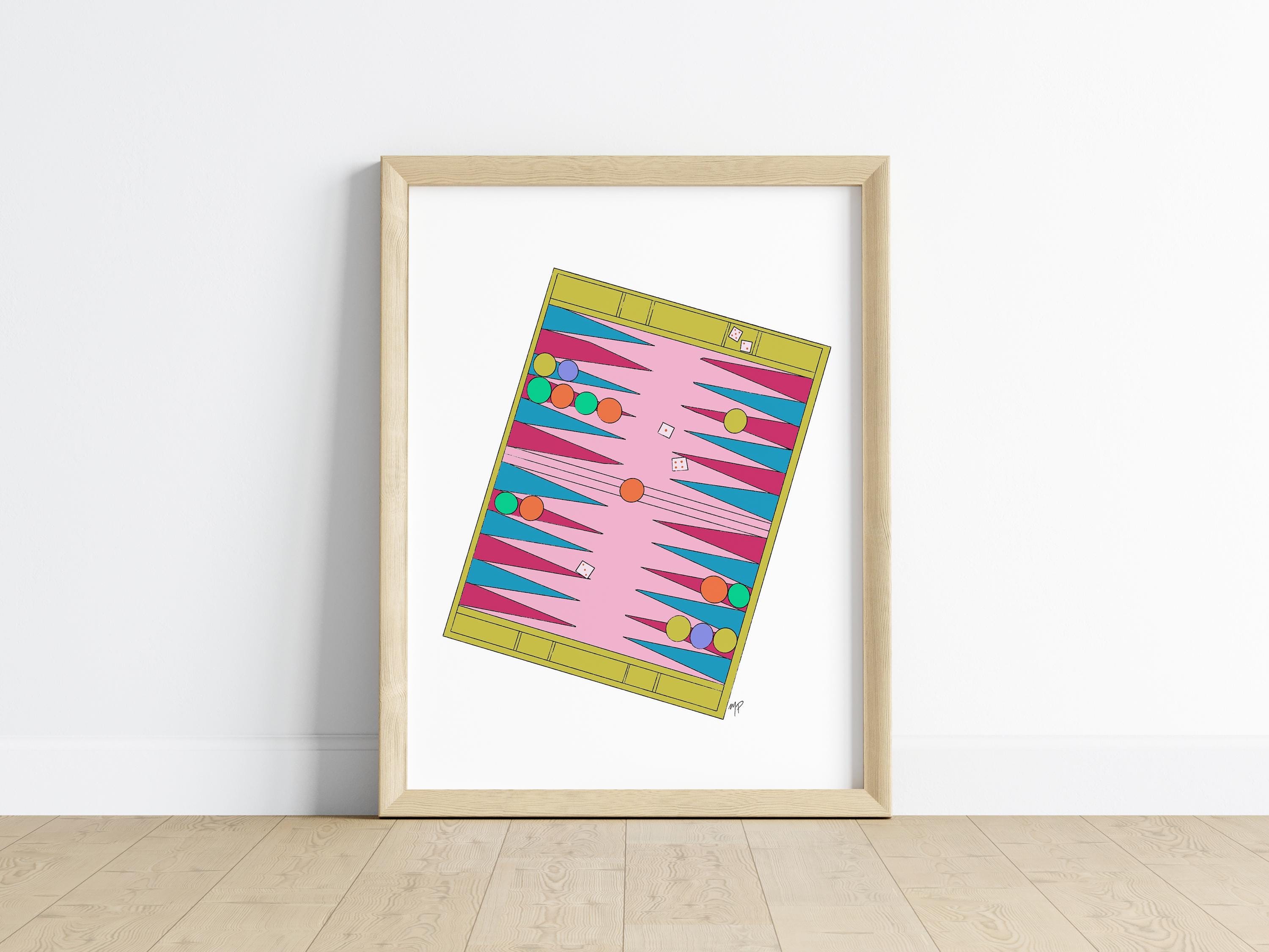 Backgammon Board Game Art Print: Retro Family Room Decor (digital ...