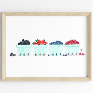 Berry Watercolor Digital Download Print | Summer Berries | Downloadable Wall Art | home decor | JPEG | Food Handmade Art | personal gift