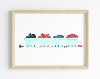 Berry Watercolor Print: Summer Kitchen Wall Art (Digital Download)